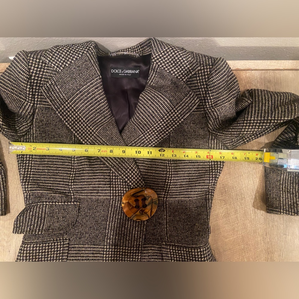 Dolce & Gabbana Wool Plaid Suit Y2K Cropped Blazer Flare Pants Made in Italy - Picture 7 of 16